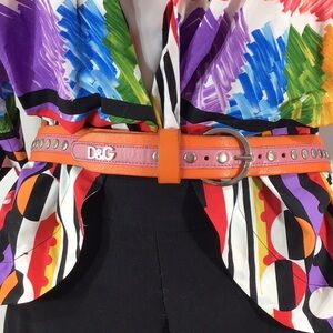 Dolce & Gabbana orange/pink leather silver stud belt